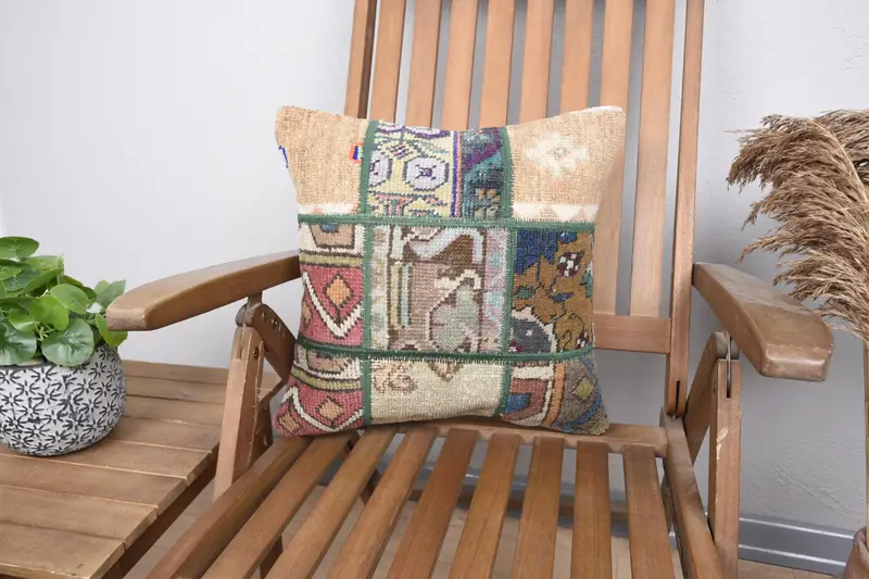 Turkish Kilim Pillow, Interior Designer Pillow, 16x16 Blue Cushion, Vintage Kilim Throw Pillow, Vintage Kilim Pillow Pillow Sham, Pillow Cover - 1