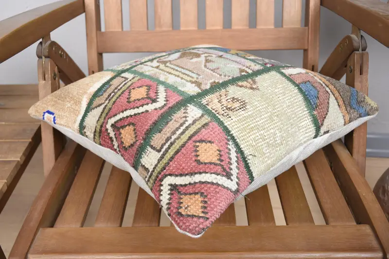 Turkish Kilim Pillow, Interior Designer Pillow, 16x16 Blue Cushion, Vintage Kilim Throw Pillow, Vintage Kilim Pillow Pillow Sham, Pillow Cover - 4