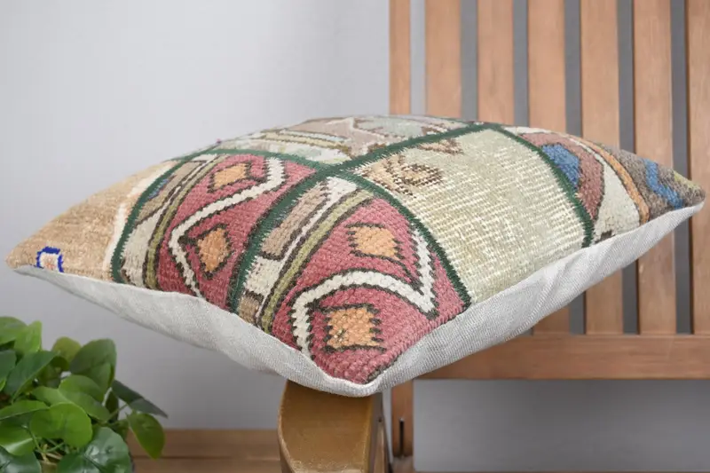 Turkish Kilim Pillow, Interior Designer Pillow, 16x16 Blue Cushion, Vintage Kilim Throw Pillow, Vintage Kilim Pillow Pillow Sham, Pillow Cover - 6