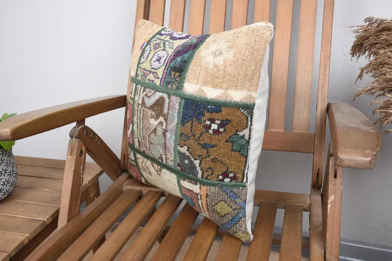 Turkish Kilim Pillow, Interior Designer Pillow, 16x16 Blue Cushion, Vintage Kilim Throw Pillow, Vintage Kilim Pillow Pillow Sham, Pillow Cover - 3