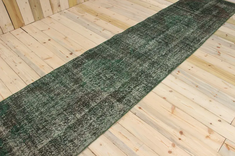 Vintage Türk Oushak Halısı 2,7x12,2 ft (83x373 cm), Yeşil Yün Halı - 1