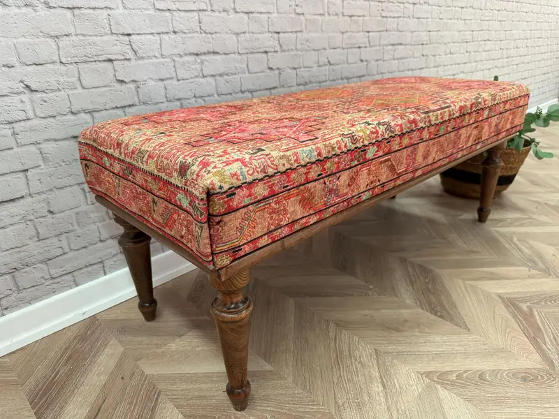 Otomana modular inspirada en Kilim, otomana de mezcla de lana marrón y naranja