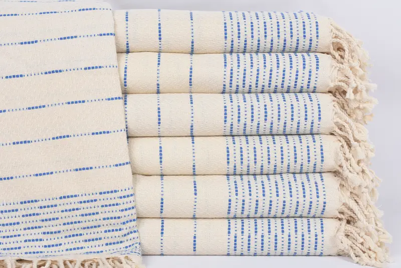 Parliament Blue Striped Design Turkish Cotton Towel, 70x38 Inches