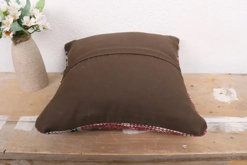 Vintage Pillow, Hippie Throw Pillow, Boho Pillow Sham Cover, Pillow Cover, 12x12 Red Pillow Case, Natural Cushion Cover, Home Decor Pillow - 7