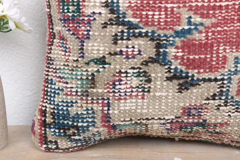 Vintage Pillow, Hippie Throw Pillow, Boho Pillow Sham Cover, Pillow Cover, 12x12 Red Pillow Case, Natural Cushion Cover, Home Decor Pillow - 3