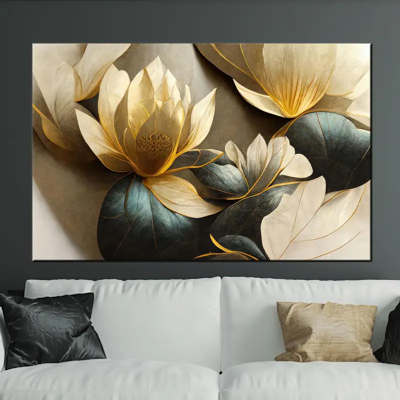 モダンで豪華な抽象的な黄金の花のキャンバス プリント