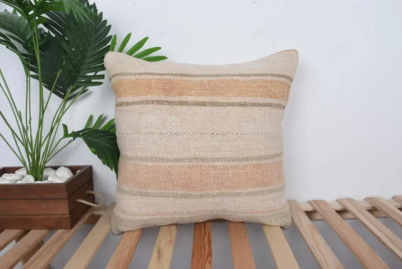 Turkish Corner Cushion Cover, Pillow for Sofa, Designer Throw Cushion Case, Pillow Sham, Home Decor Pillow, Kilim Pillow, 20x20 Beige Cushion Cover - 1