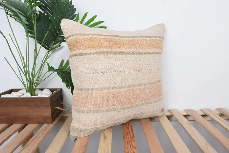 Turkish Corner Cushion Cover, Pillow for Sofa, Designer Throw Cushion Case, Pillow Sham, Home Decor Pillow, Kilim Pillow, 20x20 Beige Cushion Cover - 4