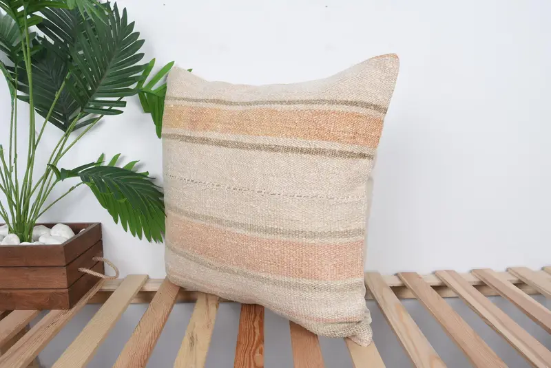 Turkish Corner Cushion Cover, Pillow for Sofa, Designer Throw Cushion Case, Pillow Sham, Home Decor Pillow, Kilim Pillow, 20x20 Beige Cushion Cover - 5