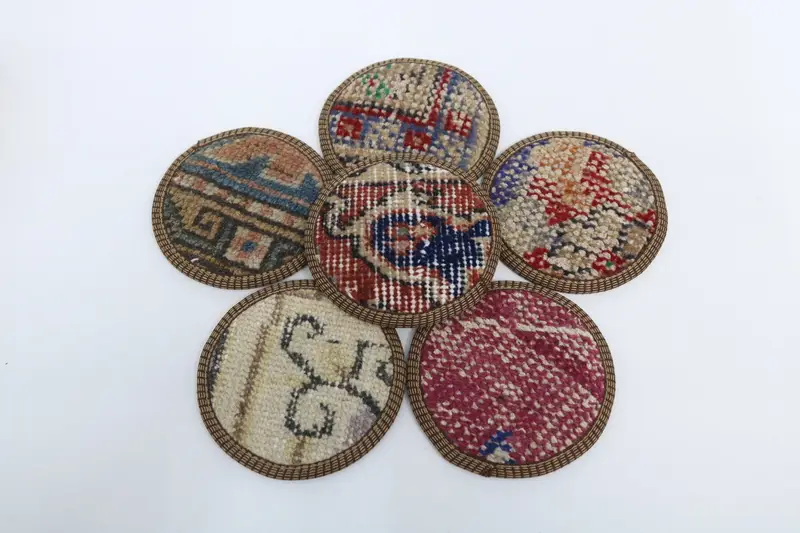 Bohem Kırmızı ve Bej Bardak Altlığı, Yuvarlak Bohem Bardak Altlığı