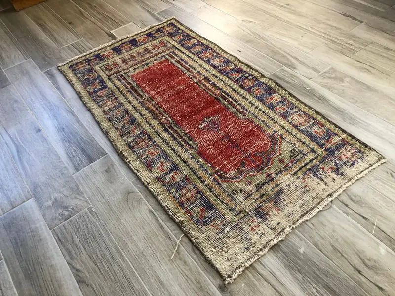 Kırmızı ve Mavi Halı, 2,33x4,42 ft Zarif Dekor