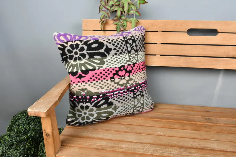 Turkish Rugs Cushion Case, Turkish Kilim Pillow, Gift Pillow, Boho Chic Cushion Case, 18x18 Pink Pillow Sham, Antique Pillows, Pillow Case - 1