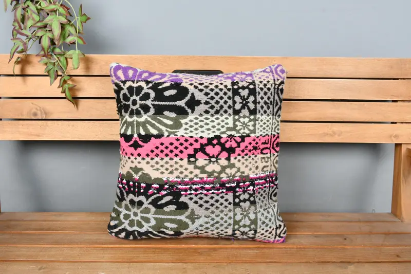 Turkish Rugs Cushion Case, Turkish Kilim Pillow, Gift Pillow, Boho Chic Cushion Case, 18x18 Pink Pillow Sham, Antique Pillows, Pillow Case - 6