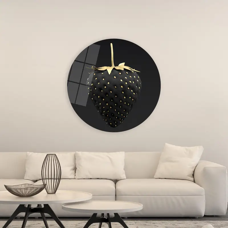 Elegante schwarz-goldene Erdbeer-Leinwandkunst