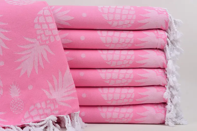 Personalized Turkish Beach Towel Pink Pineapple Design, 70x36 Inches