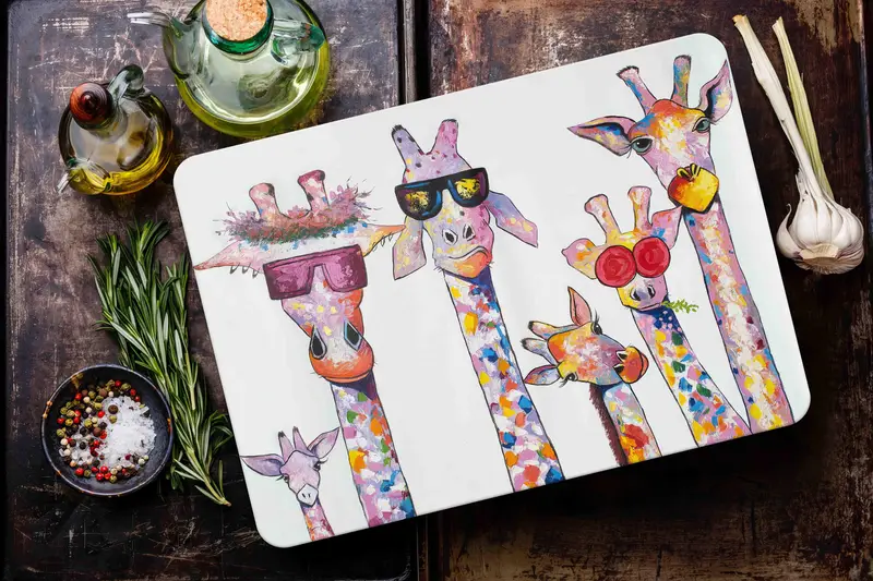 キリン柄のガラスまな板: モダン、安全、衛生的