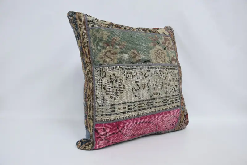 Handmade Rug Seat Cushion Cover, Boho Pillow, 28x28 Beige Cushion Case, Pillow for Couch, Pillow Case, Turkish Kilim Pillow - 3