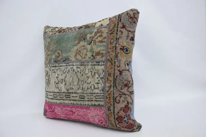 Handmade Rug Seat Cushion Cover, Boho Pillow, 28x28 Beige Cushion Case, Pillow for Couch, Pillow Case, Turkish Kilim Pillow - 4