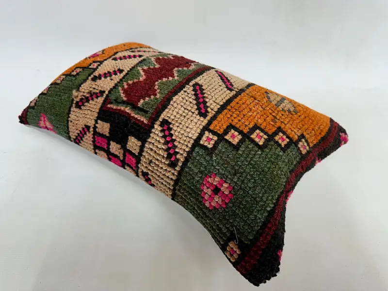 Pillow, Vintage Kilim Pillow, Indoor Pillow Sham, Boho Pillow, 12x20 Orange Pillow Sham, Vintage Throw Cushion Case, Pillow for Sofa - 6