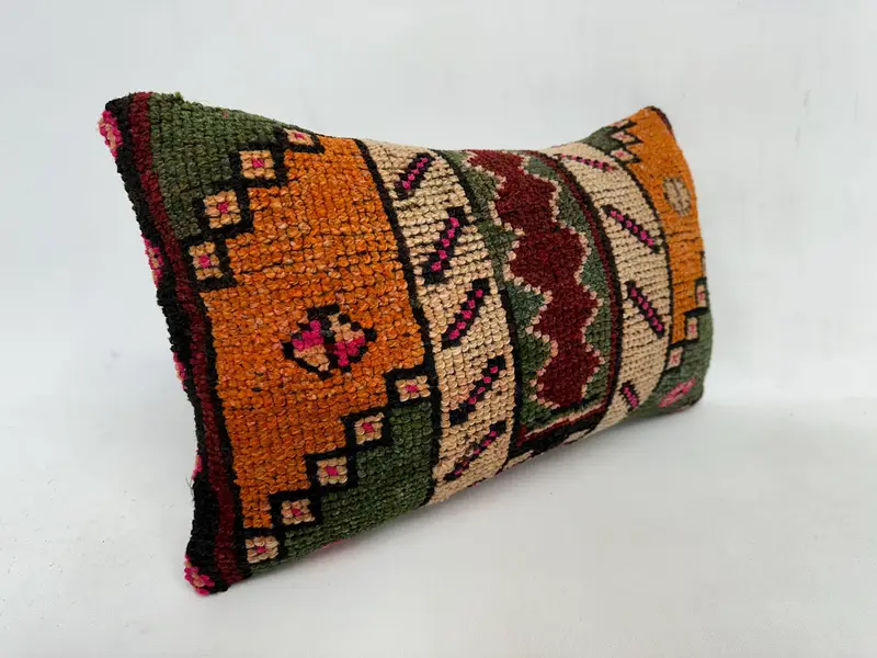 Pillow, Vintage Kilim Pillow, Indoor Pillow Sham, Boho Pillow, 12x20 Orange Pillow Sham, Vintage Throw Cushion Case, Pillow for Sofa - 3