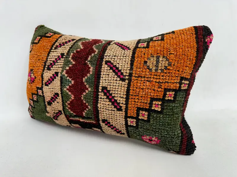 Pillow, Vintage Kilim Pillow, Indoor Pillow Sham, Boho Pillow, 12x20 Orange Pillow Sham, Vintage Throw Cushion Case, Pillow for Sofa - 4