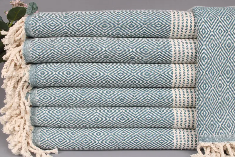 Custom Beach Towel Embroidered Petrol Diamond 40x71 Inches
