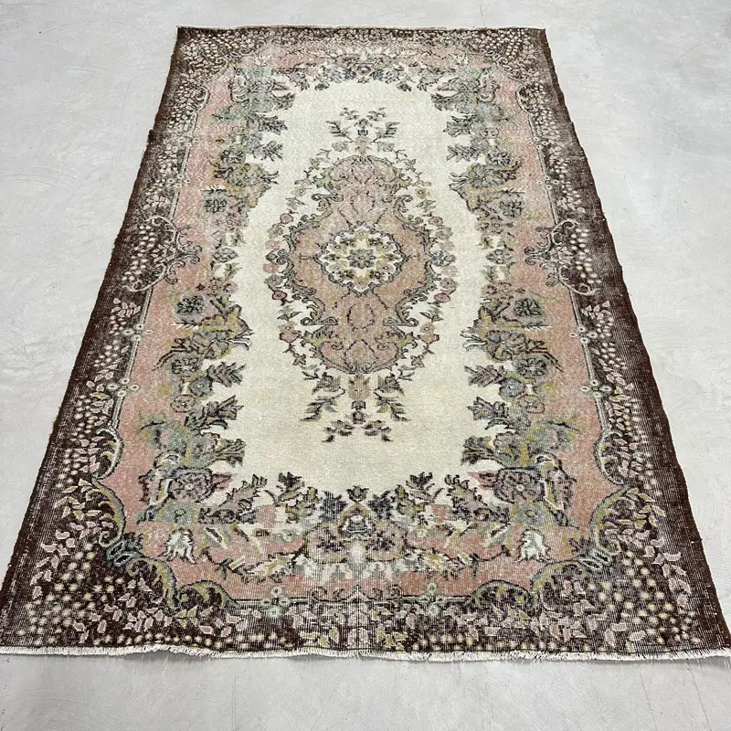 Turkish Vintage Rug, Large 5.9x9.4 ft (180x286 cm) Rug, Brown Floral Wool Rug - 1
