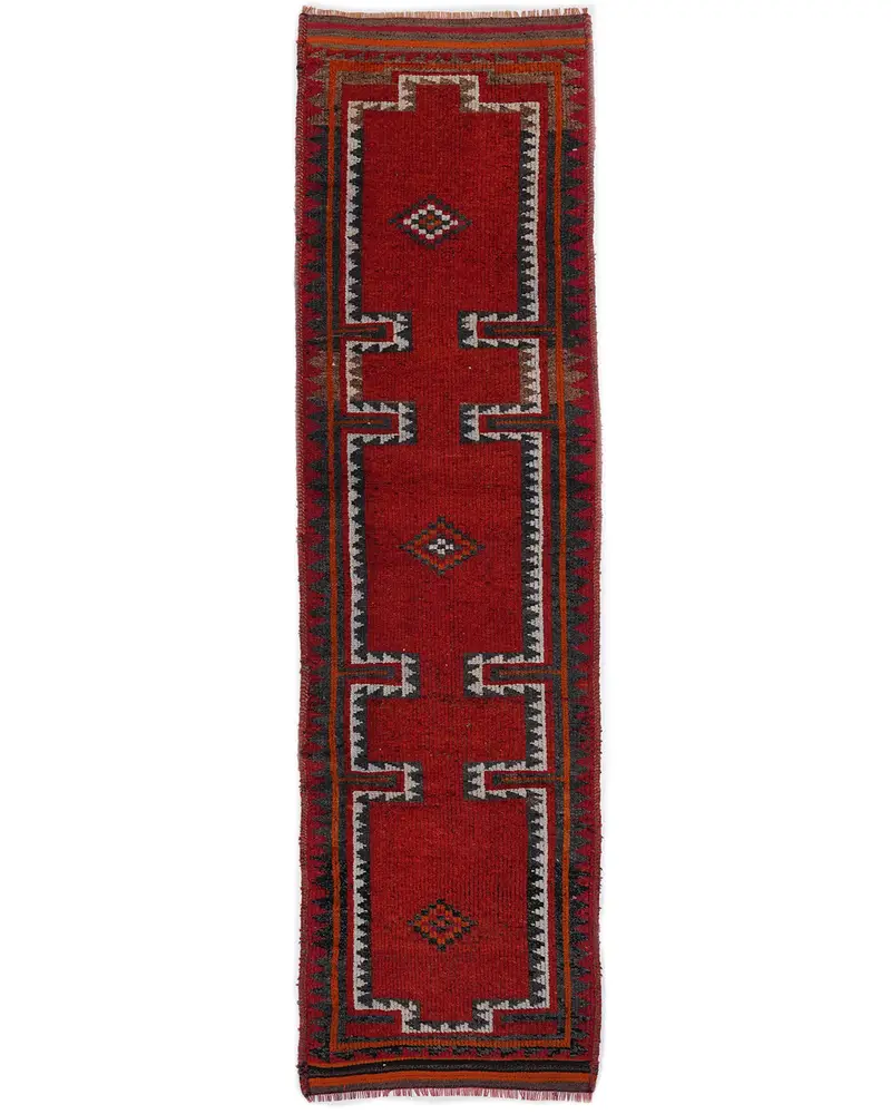 Red & Gray Check Rug, 3,2x11,5 ft Elegant Decor