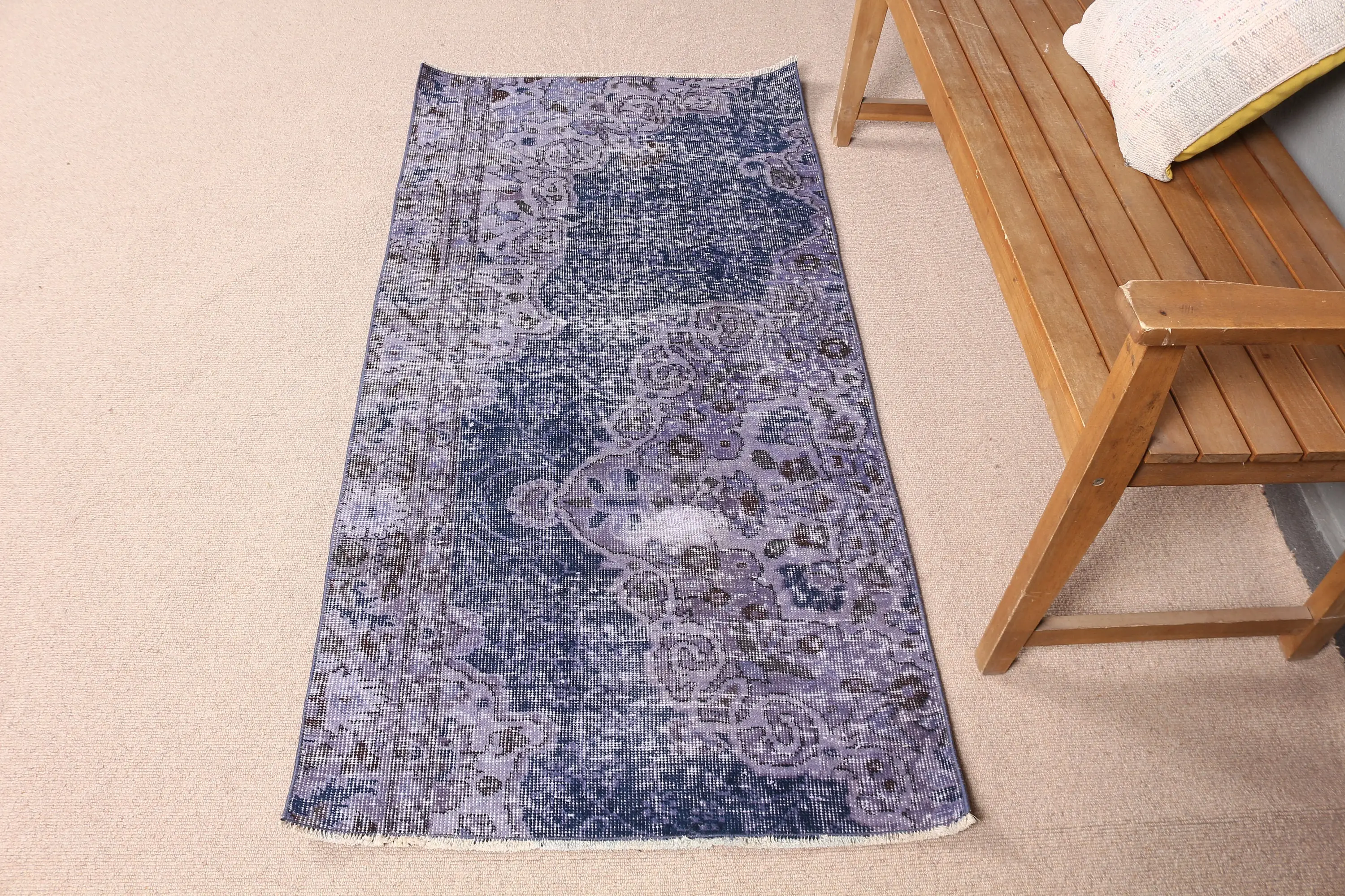 Turkish Small Rug 2.6x5.4 ft, Blue Purple Abstract Rug Wool - 1