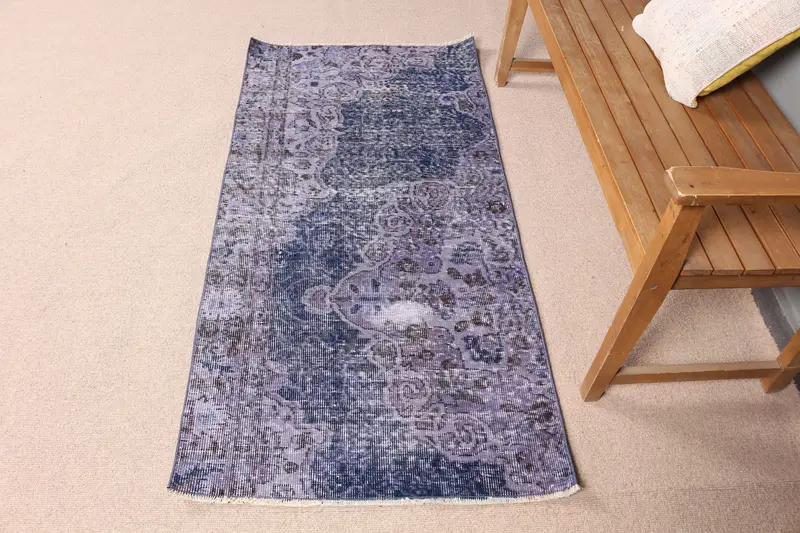 Alfombra azul y violeta, diseño abstracto de 8x1,8m