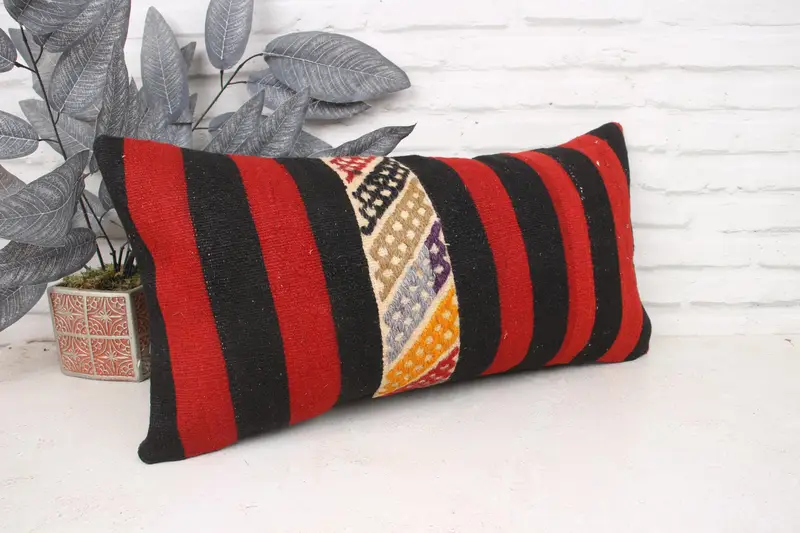 Boho Pillow, 12x24 Red Cushion, Boho Pillow Sham Cover, Pillow Case, Gift Pillow, Office Chair Cushion, Nautical Throw Pillow Case, Patio Pillow - 3