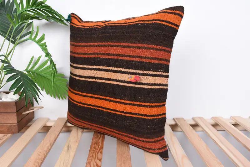 Cushion, Home Decor Pillow, Bright Cushion Case, Throw Kilim Pillow, Nomadic Pillow Case, 20x20 Brown Pillow Case, Boho Pillow Sham Cover - 5