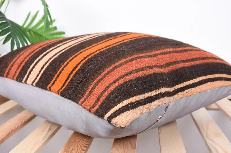 Cushion, Home Decor Pillow, Bright Cushion Case, Throw Kilim Pillow, Nomadic Pillow Case, 20x20 Brown Pillow Case, Boho Pillow Sham Cover - 6