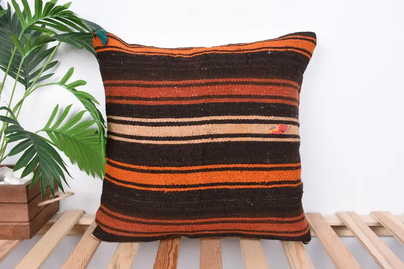 Cushion, Home Decor Pillow, Bright Cushion Case, Throw Kilim Pillow, Nomadic Pillow Case, 20x20 Brown Pillow Case, Boho Pillow Sham Cover - 1