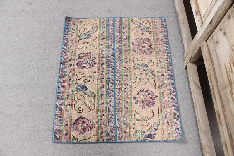 Türk Halısı, Küçük 2.3x2.8 ft Vintage Halı, Mavi Kamuflaj Yün Halı - 1