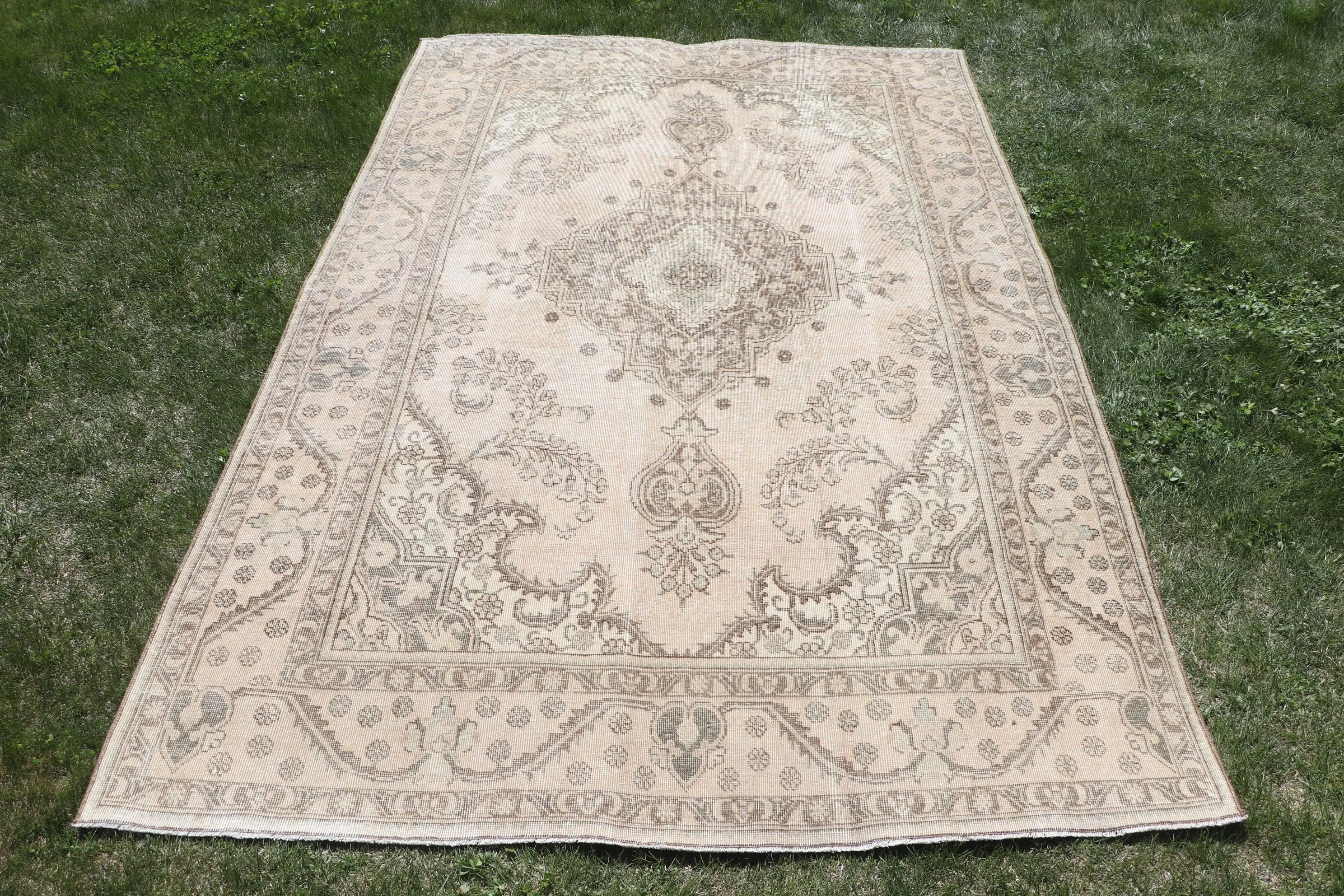 6,46x9,5 ft Teppich, türkischer Vintage Teppich, braun grauer Blumenteppich - 1