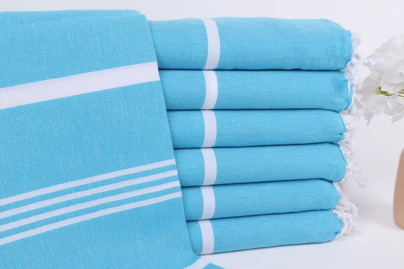 Beach Towel Monogrammed Turkish Cotton Light Blue Stripes, 40x71 Inches