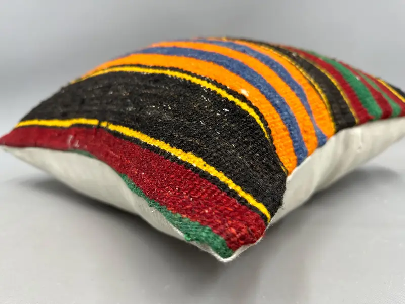 Turkish Corner Cushion Cover, Pillow Case, Kilim Cushion Sham, Vintage Kilim Pillow, 20x20 Green Pillow, Throw Kilim Pillow - 6