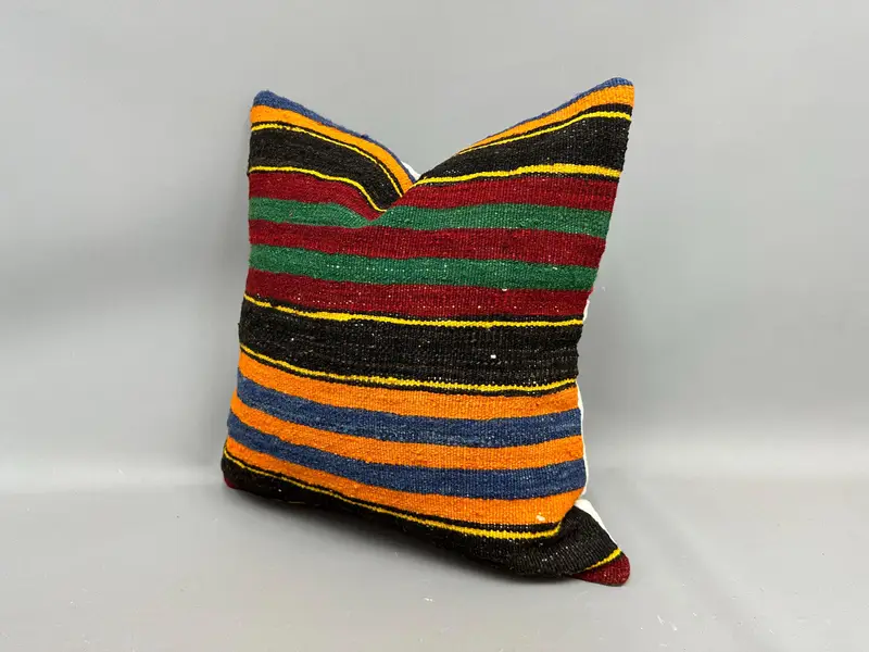 Turkish Corner Cushion Cover, Pillow Case, Kilim Cushion Sham, Vintage Kilim Pillow, 20x20 Green Pillow, Throw Kilim Pillow - 3