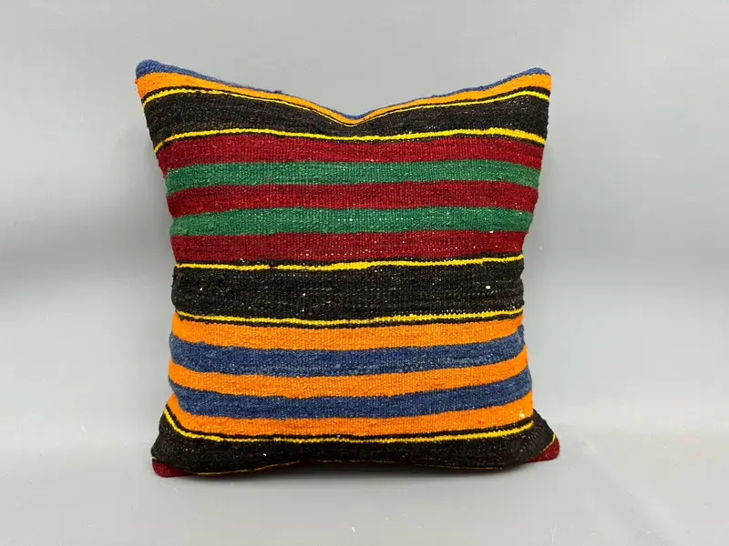 Turkish Corner Cushion Cover, Pillow Case, Kilim Cushion Sham, Vintage Kilim Pillow, 20x20 Green Pillow, Throw Kilim Pillow - 4