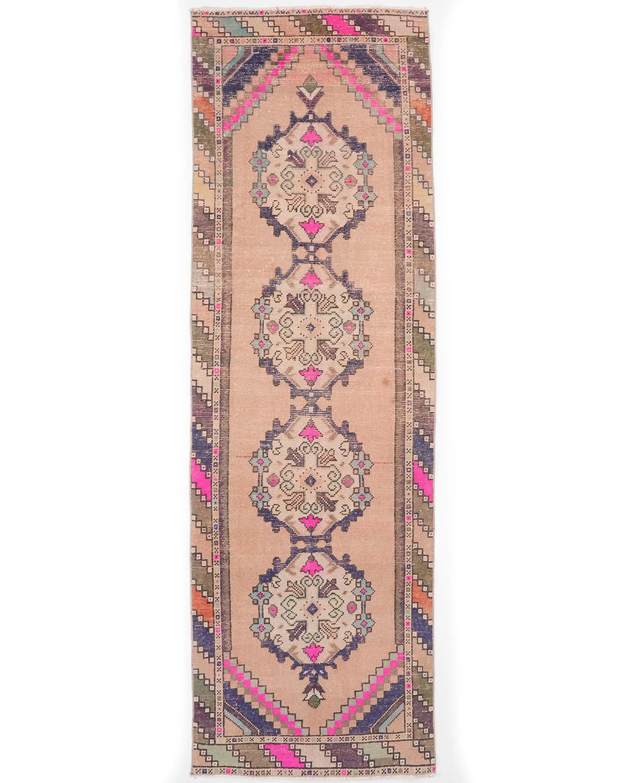 2.9x9.3 ft Turkish Rug, Runner Vintage Rug, Blue Plants & trees Rug - 1