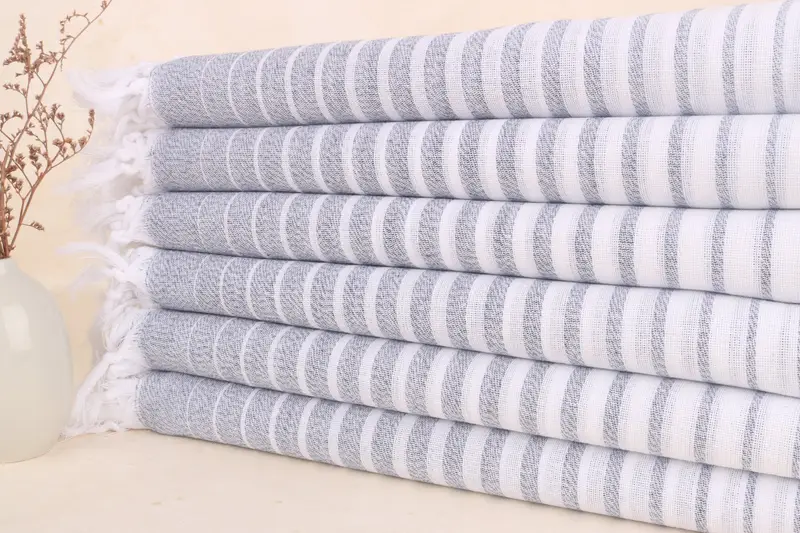 Personalized Turkish Towel White-Navy Blue Striped, 40x69 Inches