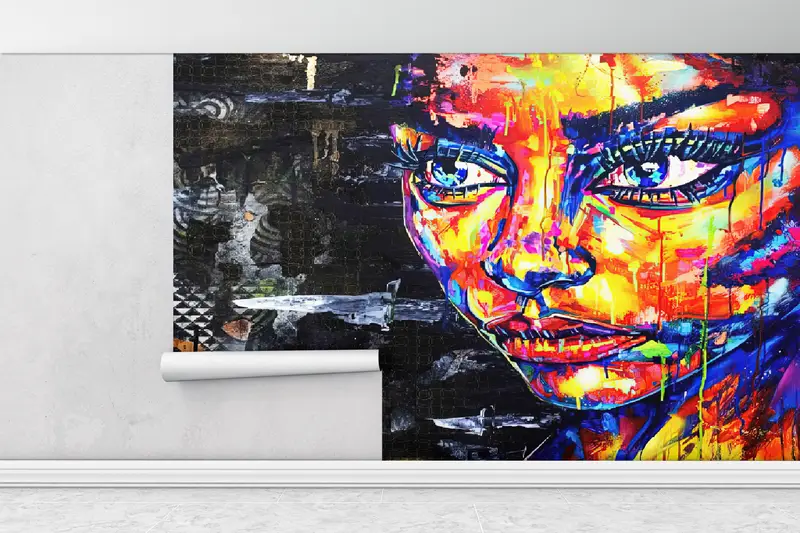 Bright Wall Paper,3d Wall Paper,Abstract Portrait Mural,Colorful Woman Painting,Paper Wall Art ,Woman Portrait Wallpaper, - 1