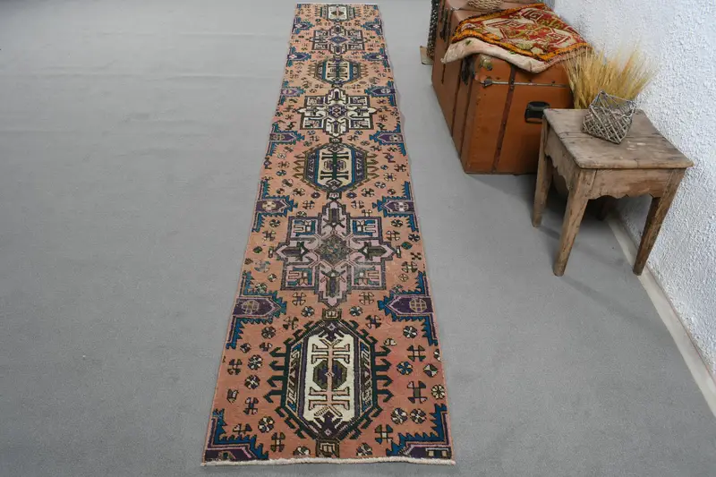 2 x 12,2 Fuß großer Vintage-Oushak-Teppich, braun umrandeter türkischer Wollteppich - 1
