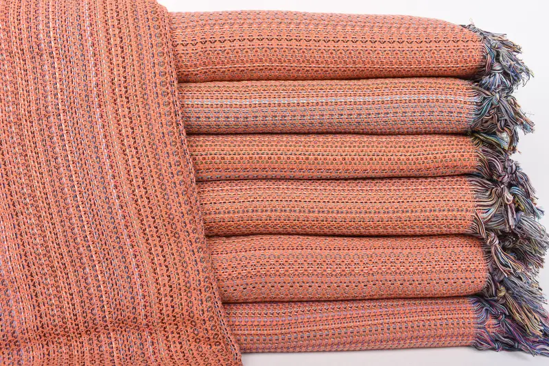 89x87 Orange Diamond Throw, Turkish Organic Cotton Blanket
