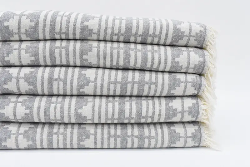 Handmade Gray Turkish Beach Towel, 100% Cotton, 70x40 Inches