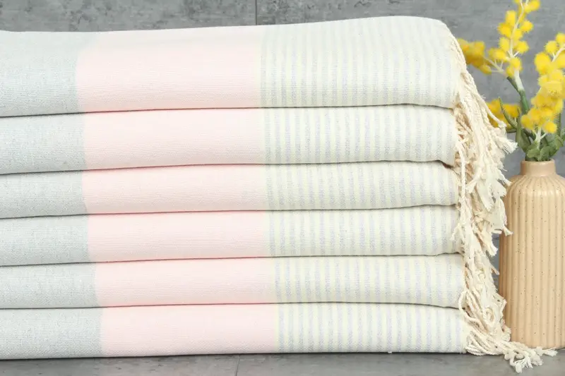 Turkish Towels Beach Pink-Gray Striped Towel 40x69 Inches