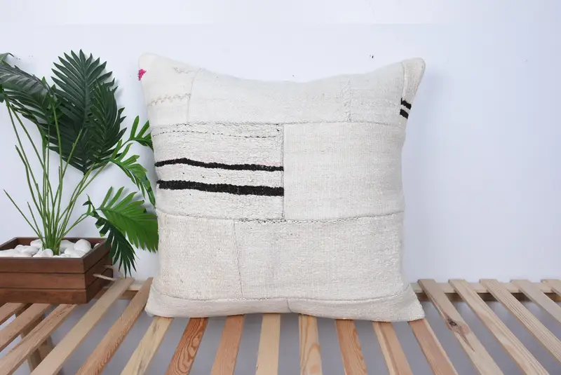 Pillow Cover, Wool Kilim Pillow Pillow Sham, Turkish Kilim Pillow, Art Deco Pillow, Antique Pillows, 28x28 Beige Cushion, Pillow for Couch - 1