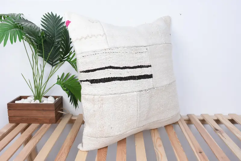 Pillow Cover, Wool Kilim Pillow Pillow Sham, Turkish Kilim Pillow, Art Deco Pillow, Antique Pillows, 28x28 Beige Cushion, Pillow for Couch - 4