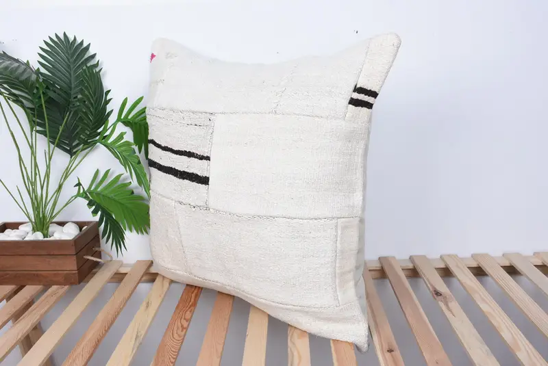 Pillow Cover, Wool Kilim Pillow Pillow Sham, Turkish Kilim Pillow, Art Deco Pillow, Antique Pillows, 28x28 Beige Cushion, Pillow for Couch - 5